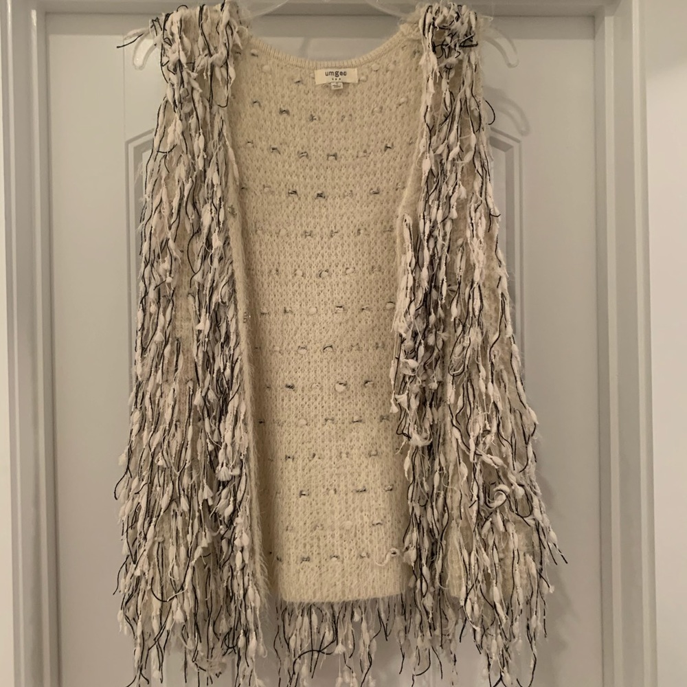 Black and white shag vest